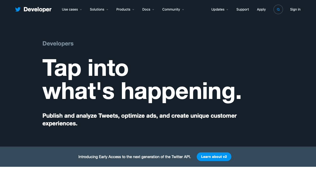 TwitterのDeveloperページ